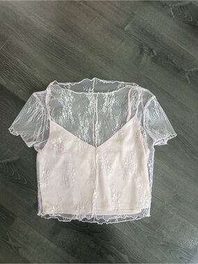 Lace Overlay Crop Top in Light Pink